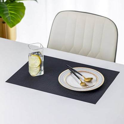 LEXMORE Placemats Set of 4 Vinyl/Plastic Woven Place Mats for Kitchen Table Indoor/Outdoor Washable Placemat Wipeable Dining Table Mats(Black)