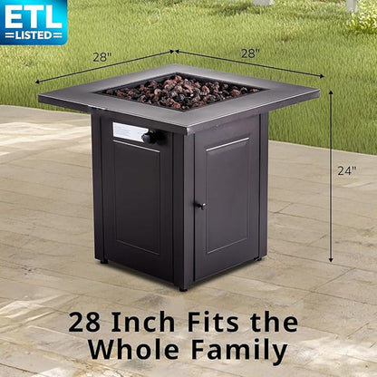 Hexago 28 Inch Propane Fire Pit, ETL Listed Outdoor Fire Pit Table, 50,000 BTU Steel Gas Fire Pits with Lid and Lava Rock, Add Warmth and Ambience to Parties On Patio Deck Garden, Mocha