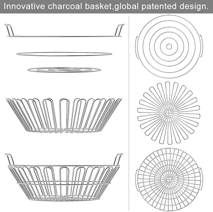 SELEWARE Stainless Steel 304 Charcoal Basket Lump Charcoal Ash Basket, 14'' Grill Baskets for Classic Joe Large Big Green Egg, Primo Kamado