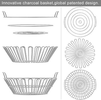 SELEWARE Stainless Steel 304 Charcoal Basket Lump Charcoal Ash Basket, 14'' Grill Baskets for Classic Joe Large Big Green Egg, Primo Kamado