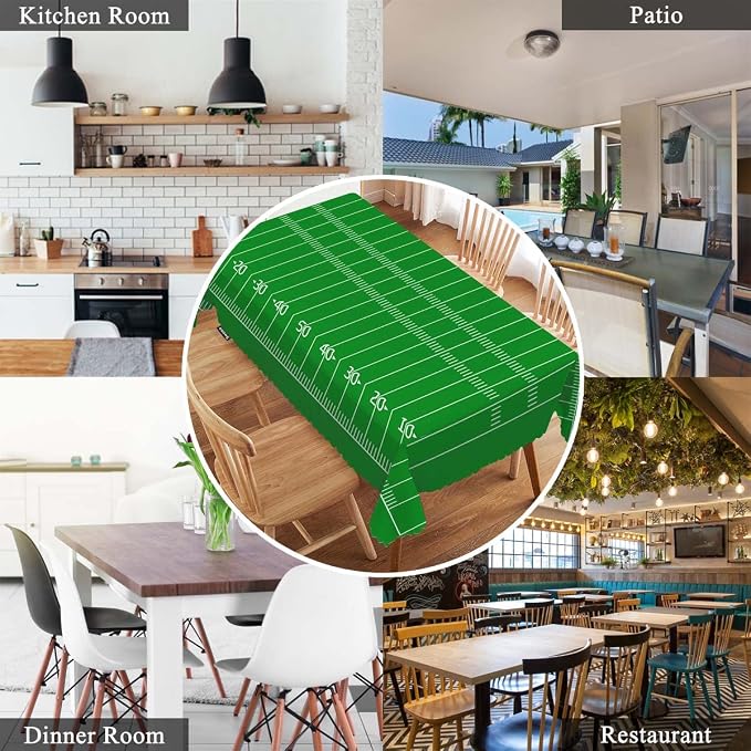 Swono American Football Field Tablecloth Green Lawn Sport Football Field Rectangle Table Cloth Washable Plaid Table Cover for Kitchen Holiday Dinner, 52x 70 Inch Tablecloth