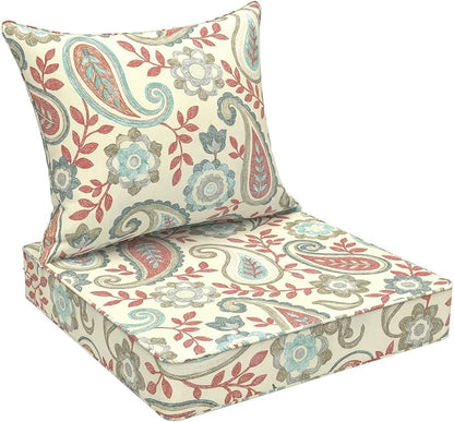 DYTXIII Outdoor Deep Seat Cushion Set, Water Repellent 22"x22" Patio Thick Cushions Replacement with Seat & Back Pillow for Patio Sofa, Wicker Chair, Couch - Paisley Vintage