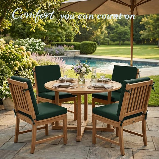 California Umbrella Outdoor Dining Chair, Set of 4 Patio Seat Cushions, 20 x 40 Inch, Premium Outdoor Memory Foam, Fade Resistant, Sunbrella Fabric, Fabric Ties, Forest Green