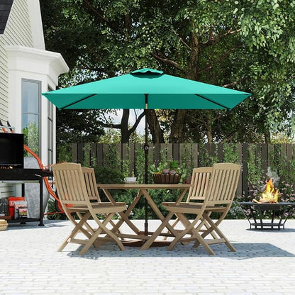 6.5' x 10' Rectangular Patio Umbrella Large Outdoor Market Umbrella w/ UV Protection, Push Button Tilt and Crank Lift, Rectangle Table Umbrella for Garden, Deck, Pool, Patio, Turquoise Blue
