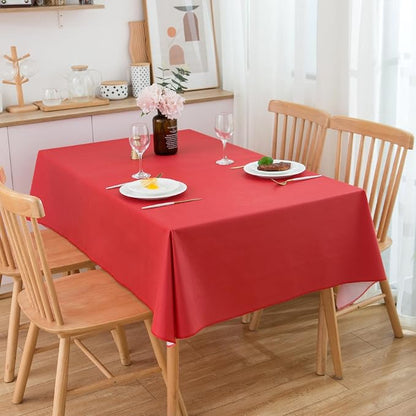 LIBERECOO Vinyl Tablecloth with Flannel Backing, Red, Waterproof, Stain-Resistant, Easy-Clean Table Cover for Holiday, Dining, Kitchen, and Outdoor Use, 60" x 60" Square
