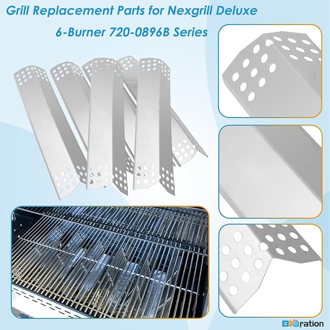Grill Parts for Nexgrill Deluxe 6-Burner 720-0896B 720-0896E 720-0896C 720-0896X, Heat Shield and Burner Kit for Nexgrill 720-0896B Replacement Parts Nexgrill Replacement Parts 6 Burner