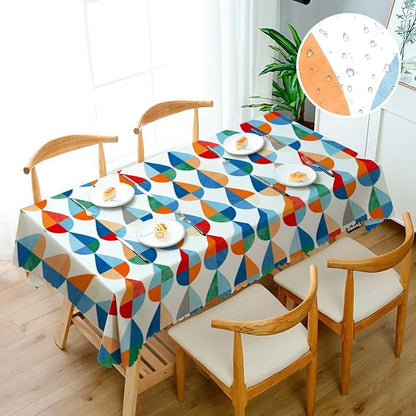 Swono Drop Shapes Rectangle Tablecloth Colorful Modern Drop Shapes Table Cloth Dining Table Cover for Home Kitchen Restaurant Party Buffet Picnic, 52x70 Inch