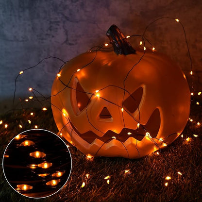 Joomer Orange Halloween Solar String Lights - 2 Pack Total 80FT 240LED | Solar Fairy Lights, Waterproof Outdoor Twinkle Lights with 8 Modes for Garden, Porch, Trees, Halloween Decor (Black Wire)