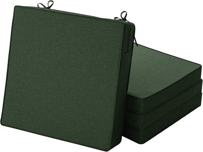 Outdoor Chair Cushions, Set of 4, 24 x 24 Inch, Olive Green | Water Resistant, Fade Resistant, Patio Furniture Square Seat Replacement, Removable Cover with Ties, Non-Slip Bottom