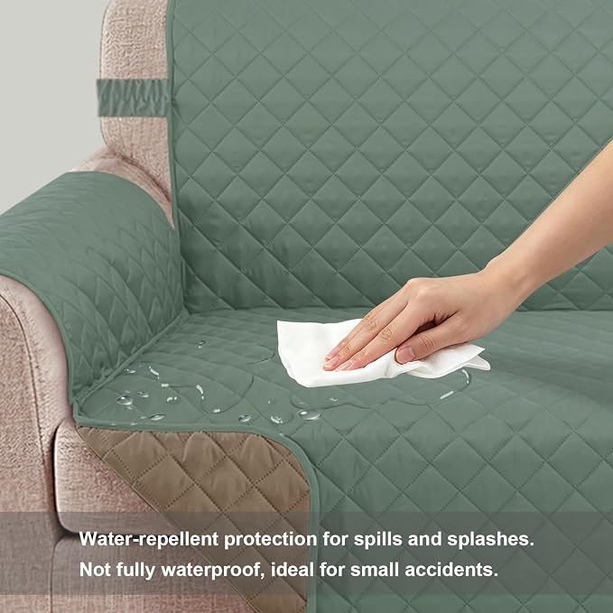 Reversible Loveseat Couch Sofa Covers, 2-Seater,Greyish Green | Loveseat Covers for Dogs Water Repellent, Friendly Furniture Protector with Elastic Straps for Living Room