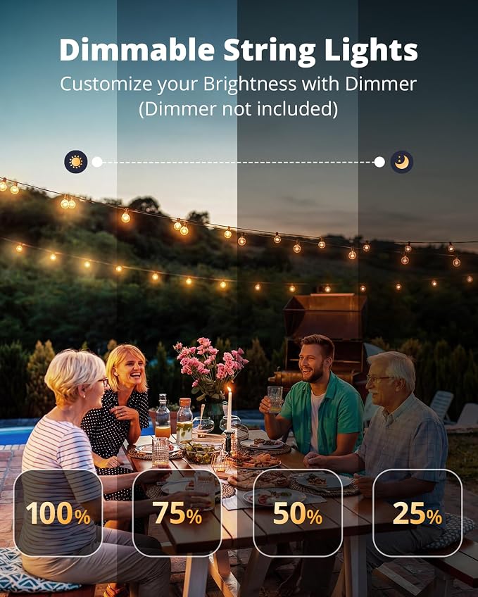 VIPAR Outdoor String Lights,30FT 13 G40 Patio Lights Waterproof for Balcony | Vintage LED Edison Bulbs,Connectable, Shatterproof,Waterproof,2700K Dimmable,Plug-in,for Backyard Porch Garden Deck Bistro