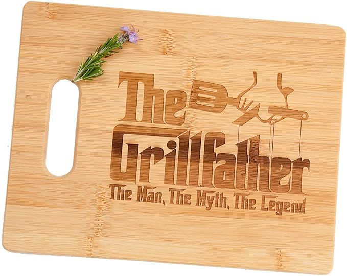 Grillfather Grill Father Engraved Bamboo Wood Cheese Cutting Board with Handle Funny Gift 8.x5 x 11"