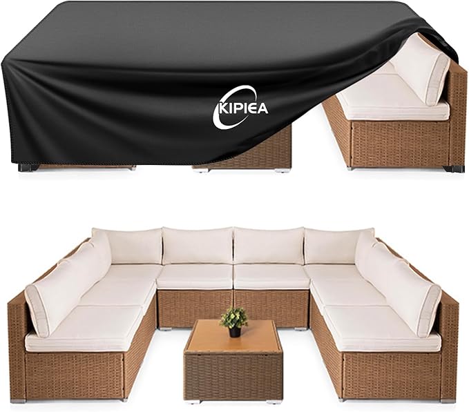 Kipiea Patio Furniture Covers Waterproof Winter, Heavy-Duty Outdoor Furniture Set Covers for Table Chairs, Anti-UV, No Tears or Fading (136" L x 74" W x 28" H)