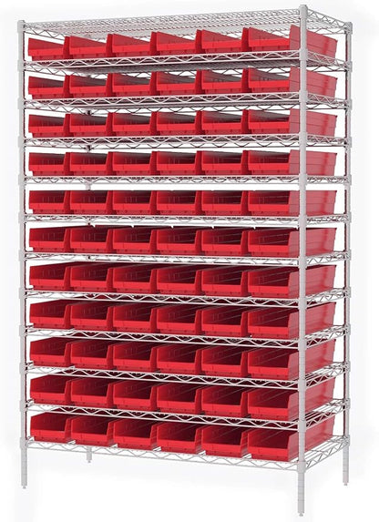 Akro-Mils 30164 Heavy Duty Plastic Shelf Bins, 24"x 6.5"x 4", Red, 6-Pk | Heavy Duty Nesting Storage Bins for Garage, Closet, Refrigerator, Kitchen, Cabinet, Drawer Organization, Pantry Organization