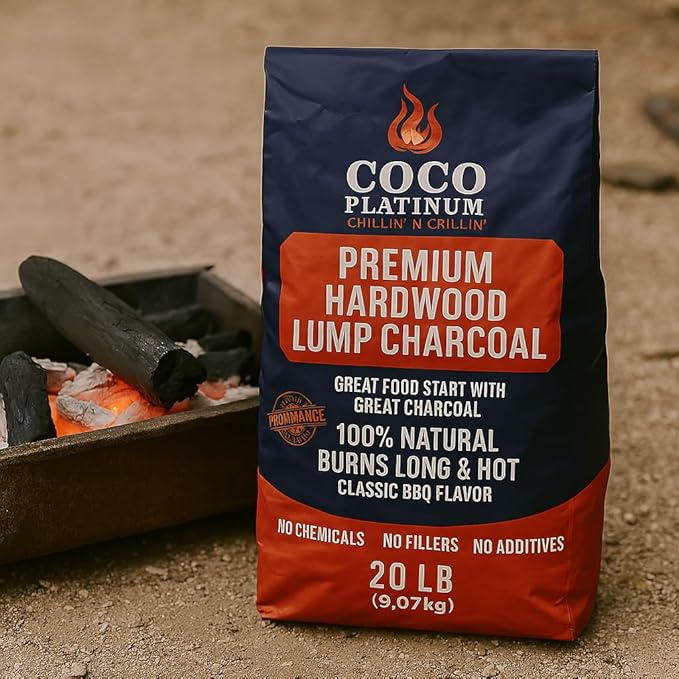 Coco Platinum Premium Hardwood Lump Charcoal – 100% Natural BBQ Fuel for Grilling 20LB