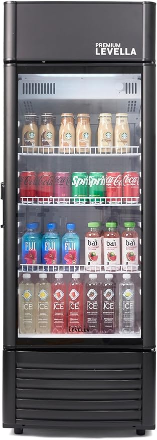 PremiumLevella PRF657DX Glass Door Display Refrigerator 6.5 cu ft Commercial Beverage Cooler Merchandiser With Customizable Lightbox