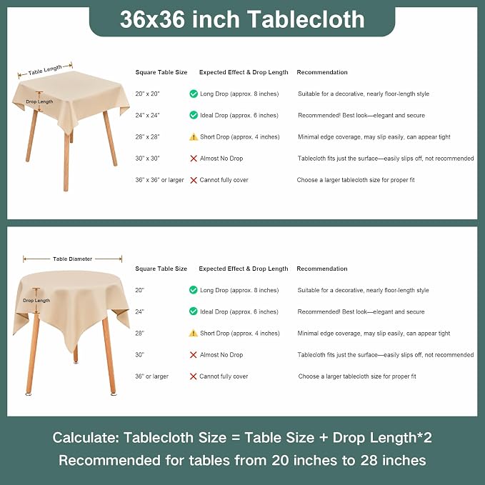 Wolkemer Small Square Tablecloth 36 x 36 Inch Washable Fabric Table Cloth Beige Table Cover for Nightstand End Bedside Tables Tabletop Decoration