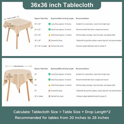 Wolkemer Small Square Tablecloth 36 x 36 Inch Washable Fabric Table Cloth Beige Table Cover for Nightstand End Bedside Tables Tabletop Decoration