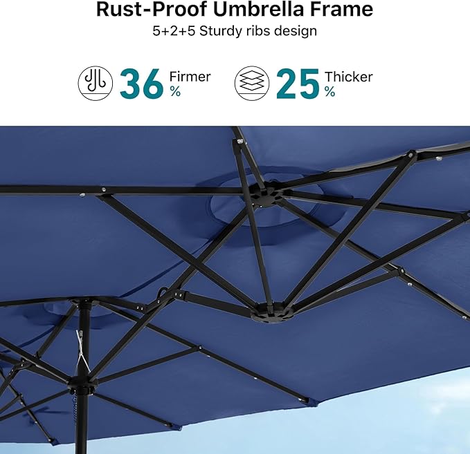FREE SOLDIER 13ft Patio Umbrella with 36 LED Solar Lights Double Sided Outdoor Umbrella for Patio Table Umbrella with Solar lights for Garden Yard Pool (Navy)
