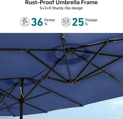 FREE SOLDIER 13ft Patio Umbrella with 36 LED Solar Lights Double Sided Outdoor Umbrella for Patio Table Umbrella with Solar lights for Garden Yard Pool (Navy)