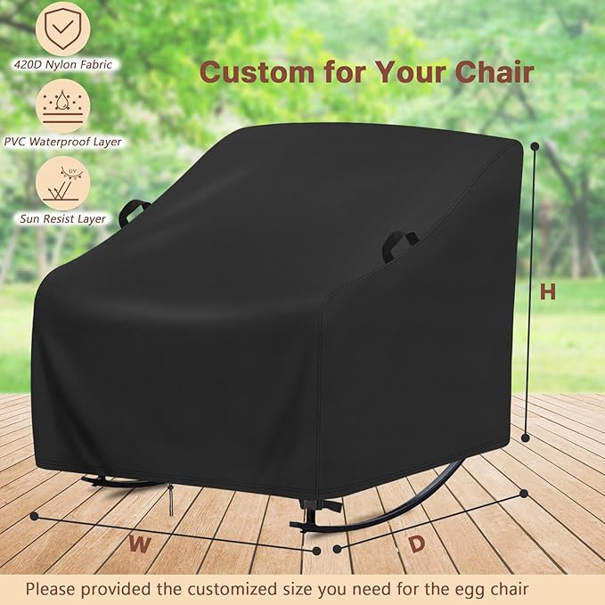 Cover for Rocking Chair,Covers compatible with Porch Rocking Chairs,Patio Rocker Cover for Porch,Patio,Balcony(59"Wx43"Dx31"H,1-Pc)