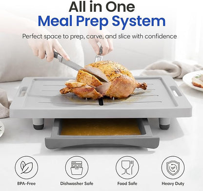 Large Cutting Board - XL Meal Prep System with Juice Groove, Spikes, Drip Tray & Removable BPA Free Cutting Board - Patented Multi-Feature Design Carving Board - BBQ Essential & Kitchen Gifts