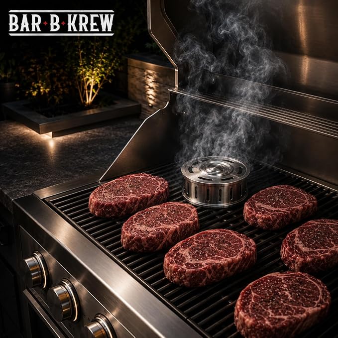 Bar B Krew Hubcap Smoker Box For Gas Grills, 5" x 2" Stainless Steel Wood Chip Smoker