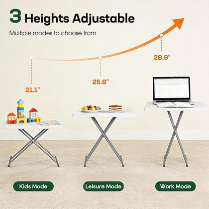 BestOffice 30 Inch Picnic Table, Utility Foldable Tray Table for Small Spaces, Small Desk Adjustable Height for Party Event, Camping, White
