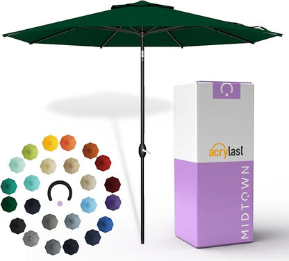 Midtown Umbrellas – The Lean 10 Ft Patio Umbrella with 10-Year-No-Fade Acrylast Acrylic Fabric, Auto-Tilt and 8 Reinforced Ribs for Deck, Pool, Garden, Hotel & Cafes – Forest Reserve Canopy, Black Pole
