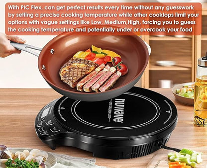 Nuwave Precision Induction Cooktop, 10.25” Shatter-Proof Ceramic Glass, 6.5” Heating Coil, 81 Temps from 100°F to 500°F, 3 Wattage Settings 600, 900 & 1400 Watts