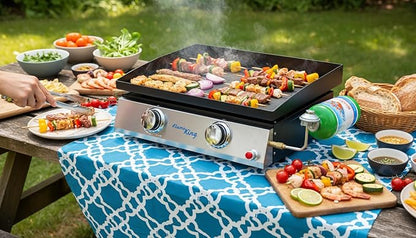 Flame King 22-inch Double Burner Flat Top Griddle for Outdoor BBQ Grill, Portable Propane Gas Griddle for Camping and Tailgating