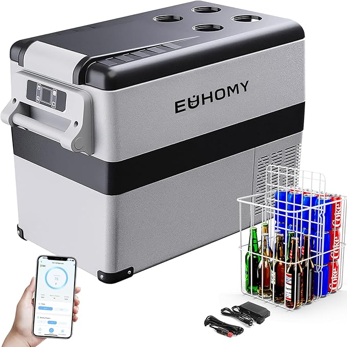EUHOMY 12 Volt Refrigerator, 47QT Electric Cooler, 12V Fridge APP Control, 12V Cooler -4℉~68℉, Portable Freezer 12/24V DC 110-240V AC for Camping, Travel, Truck, Home