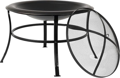 30" Outdoor Wood Burning Fire Pit, Round Steel Fire Bowl with Spark Screen, Log Grate, Lift Tool, for Patio, Backyard, Camping, Bonfire