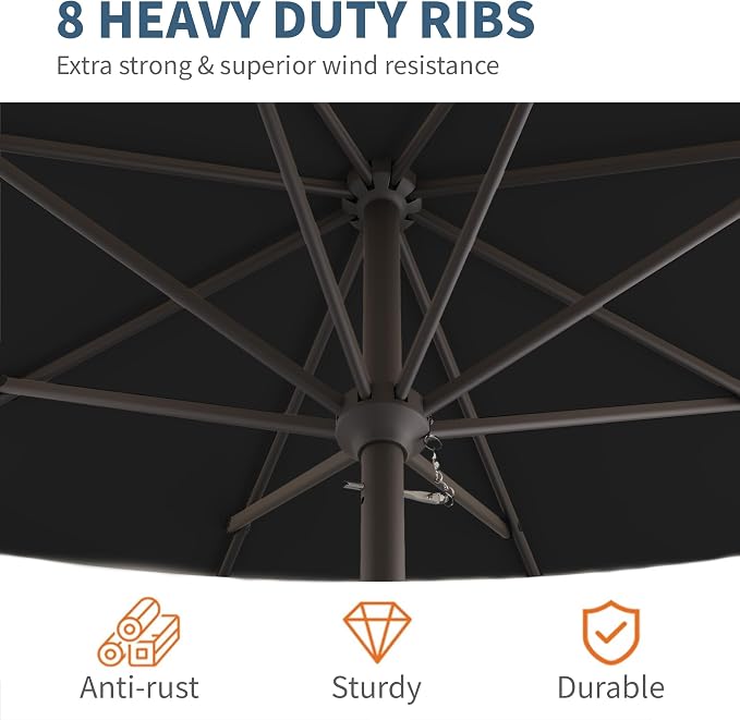10FT Patio Umbrella, Outdoor Umbrella with Push Button Tilt and Crank, 8 Sturdy Ribs, UV Protection & Waterproof Market Umbrella for Pool, Backyard, Beach,Deck