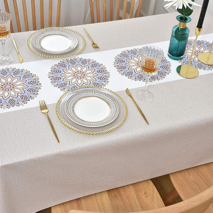 Wipeable Waterproof Tablecloth Vinyl Tablecloths for Rectangle Tables Heavy Duty PVC Tablecloth for Kitchen Dining Table(Flowers-1, 54'' x 78'')