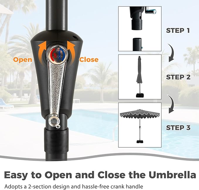 Tangkula 10 FT Patio Umbrella with Base Included, 2-Tiers Outdoor Scalloped Table Umbrella with 2 Sandbags, Tilt Adjustment, Crank, 8 Ribs for Market Backyard Pool Deck Beach Lawn