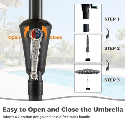 Tangkula 10 FT Patio Umbrella with Base Included, 2-Tiers Outdoor Scalloped Table Umbrella with 2 Sandbags, Tilt Adjustment, Crank, 8 Ribs for Market Backyard Pool Deck Beach Lawn