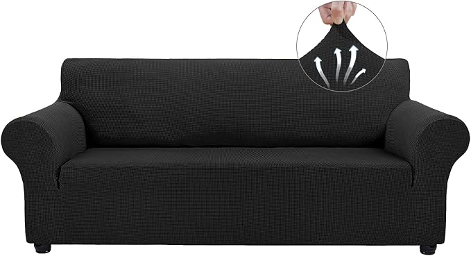 Asnomy Stretch Oversized Couch Covers for Sofa Slipcover,Black | 1-Piece Sofa Covers Washable(94"-110") 4-Seater Furniture Protector with Non Skid Foam and Elastic Bottom for Kids, Pets
