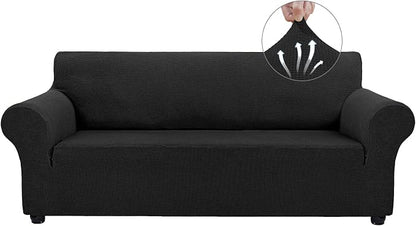 Asnomy Stretch Oversized Couch Covers for Sofa Slipcover,Black | 1-Piece Sofa Covers Washable(94"-110") 4-Seater Furniture Protector with Non Skid Foam and Elastic Bottom for Kids, Pets