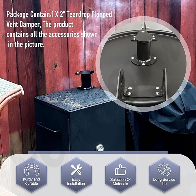 2" Teardrop Flanged Vent Damper,Compatible with UDS Ugly Drum Smoker Lid Exhaust,for UDS 55 Gallon Ugly Drum Smokers