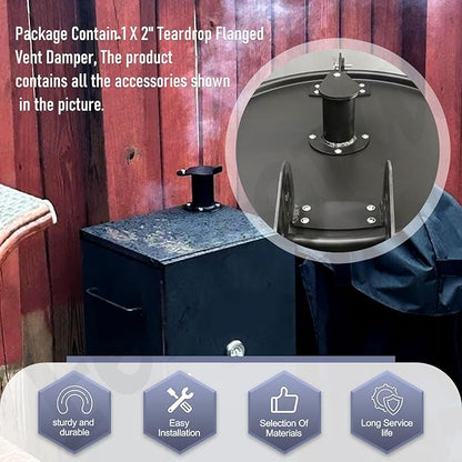 2" Teardrop Flanged Vent Damper,Compatible with UDS Ugly Drum Smoker Lid Exhaust,for UDS 55 Gallon Ugly Drum Smokers