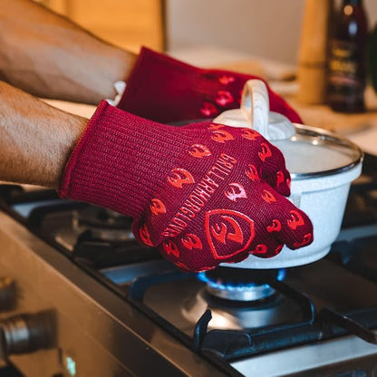 Grill Armor Oven Gloves with Fingers – 932°F Heat, Fire & Cut Resistant Mitts for BBQ, Grill, Cooking, Grilling, Baking, Smoker & Fire Pit