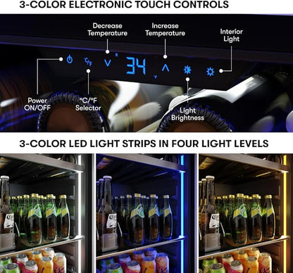 Zephyr 24" Wine Fridge & Beverage Refrigerator Single Zone Under Counter - Mini Wine Cooler Cellars Small Beer Fridge Cabinet Drink Chiller Freestanding Wine Beverage Cooler, 7 bottles,112 cans