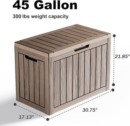 45 Gallon Resin Deck Box Outdoor Storage Box for Patio Furniture,Outdoor Cushions,Garden Tools and Pool Supplies,Waterproof,Lockable(Grey,45Gallon)