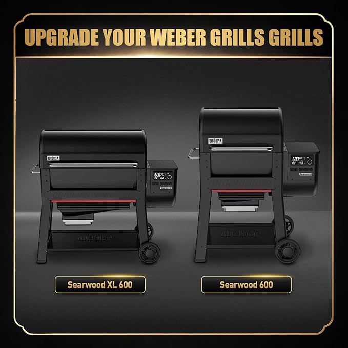 QuliMetal Grill Side Table for Weber Searwood 600 and 600XL, Foldable BBQ Prep Shelf with Cutting Board, Stainless Steel Basin, Lid and 2 Hooks, Side Shelf Grill Accessory