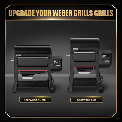 QuliMetal Grill Side Table for Weber Searwood 600 and 600XL, Foldable BBQ Prep Shelf with Cutting Board, Stainless Steel Basin, Lid and 2 Hooks, Side Shelf Grill Accessory