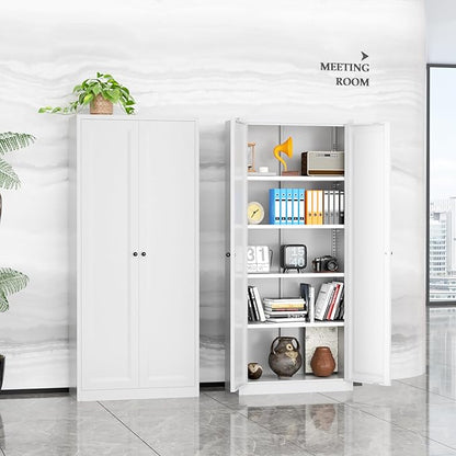 INTERGRAET Kitchen Pantry Cabinet, 63" Tall Metal Pantry Storage Cabinets with 2 Doors and 4 Shelves, Metal Storage Cabinet,Cupboard for Home,Kitchen,Living Room/Dining, White