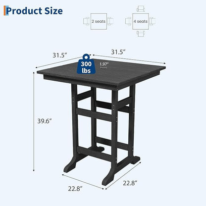 Garvee Outdoor Patio Bar Table for 2-4, All-Weather HDPE Bar Height Table with Umbrella Hole and Spacious Tabletop for Outside,Poolside, Backyard