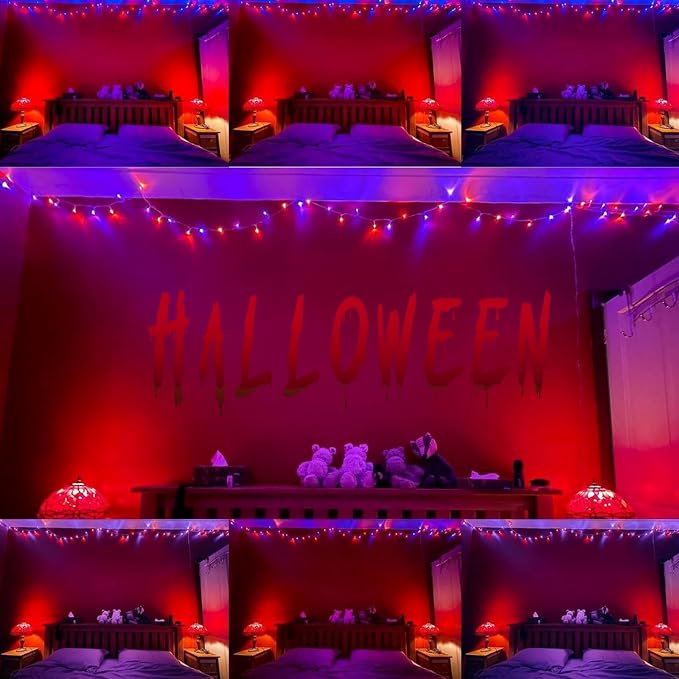 75.8FT 200 LED Linkable Orange and Purple Halloween Lights Indoor Outdoor | Timer & Memory Function & 8 Modes Plug in String Lights Waterproof for Creepy Halloween Party Tree Roof Graveyard Decor