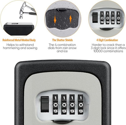 Key Lock Box Wall Mounted, Fayleeko 4 Digit Combination Lockbox for Outside, House Keys - 5 Keys Capacity, Key Safe Security Storage Lock Box for Indoor, Outdoor, Garage, Garden, Store (Black, 4Pack)